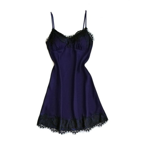 Lingerie Dress for Women 1 Piece Sleeveless Sexy Nightgown Blue Lace Sleep Dress Sexy Romper for Women Nightgown Chemise M