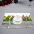 thumbnail image 2 of MKHERT Spring Tulips and Daffodils Flowers Blossoms On Wood Placemats Table Mats for Dining Room Kitchen Table Decoration 12x18 inch,Set of 6, 2 of 4