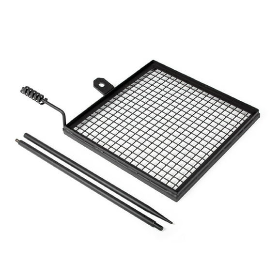 Ash & Ember Adjustable Swivel Grill, Steel Mesh Wire Cooking Grate with Spike Pole, Open Fire Portable BBQ Camping Gear