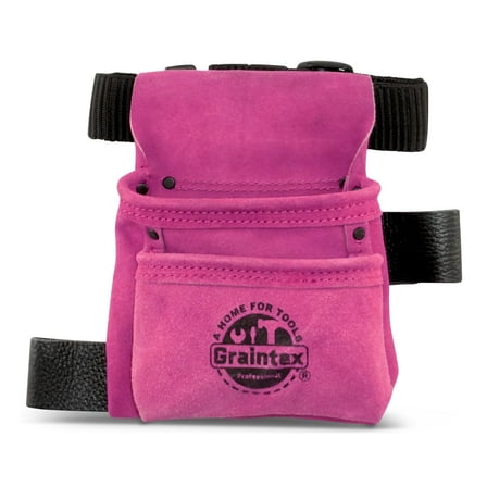 Graintex SS2623 2 Pocket Children Tool Pouch Pink Color Suede Leather with Belt
