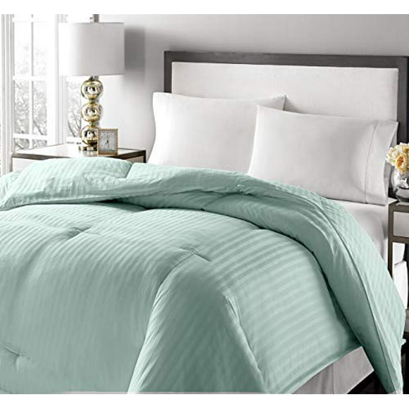 Blue Ridge Home Fashions, Inc. Couette en Fibre de Duvet à Rayures Damassées 350 Fils Très Grand Couleur Aqua Mélange Duvet/douille