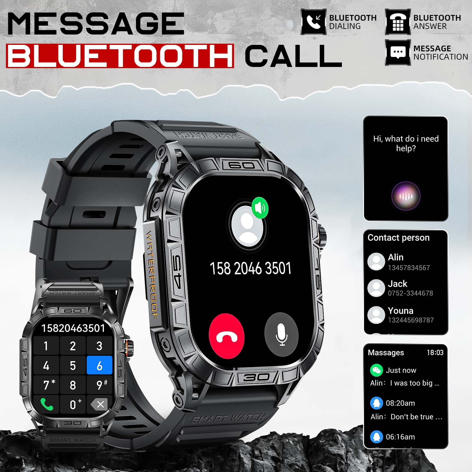 PAKRYS AMOLED Smart Watch for Men, 1.95'' AMOLED 100+ Sports Modes Fitness Watch Outdoor Smartwatch with Compass (Answer/Dial Calls) Watches, for iPhone Android
