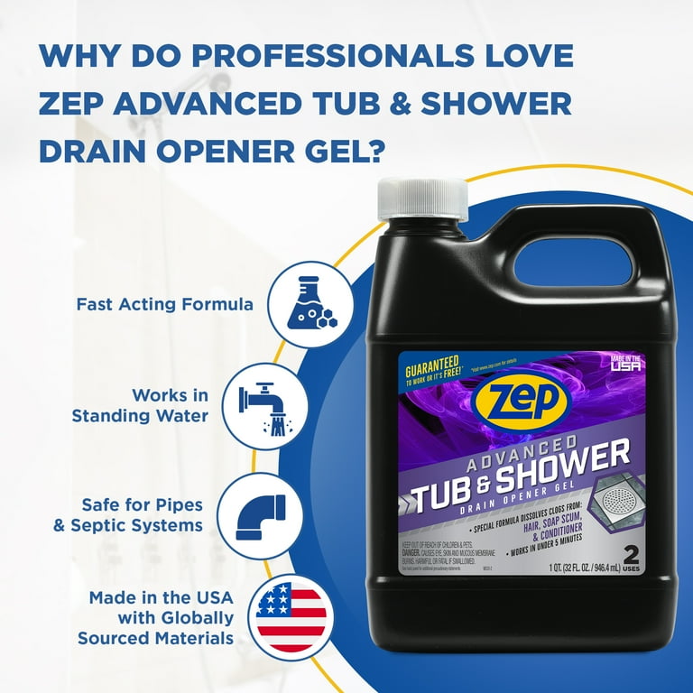 Zep Advanced Tub and Shower Drain Opener Gel - 32 oz (Case of 12