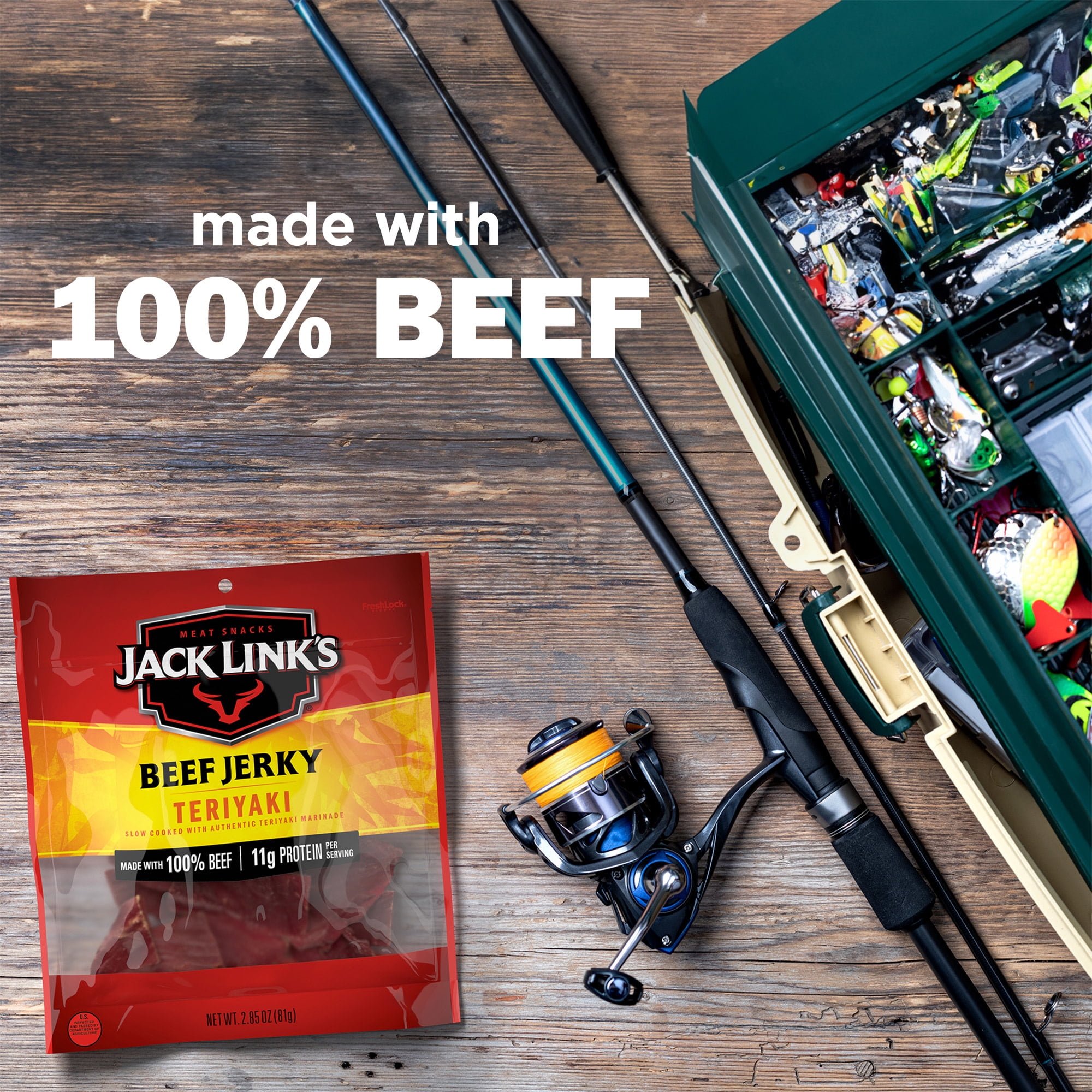 (3 pack) Jack Link’s Beef Jerky, Teriyaki, Made with 100% Beef, 11g of Protein per Serving, 2.85 oz Bag