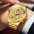 thumbnail image 4 of OLEVS Watches for Men Waterproof Luxury Dress Analog Quartz Chronograph Fashion Gold Plated Stainless Steel Luminous Date Classic Mens Wrist Watches Reloj Para Hombre Gold/White/Black Dial, 4 of 14