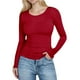 thumbnail image 2 of Neewe Womens Round Neck Long Sleeve Fitted Shirts Slim Fitting Pit Stripe Basic Tees Fall Going Out Tops, 2 of 7