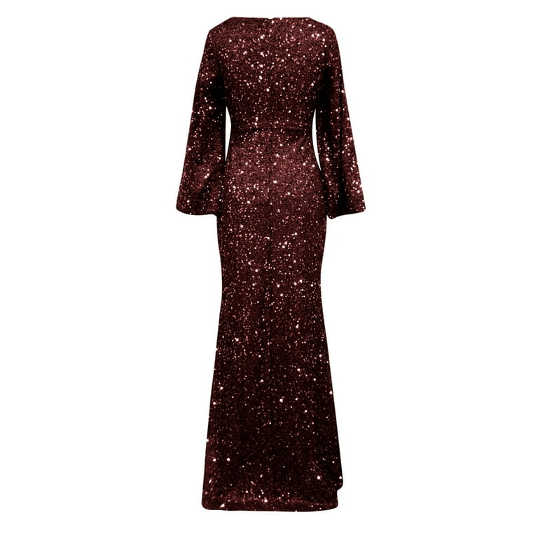 safuny Women's Maxi Bodycon Dress Solid Sequins Shiny Trendy Dresses  Holiday Long Sleeve Scoop Neck Elegant Cocktail Wedding Evening Party Wine  S - Walmart.com
