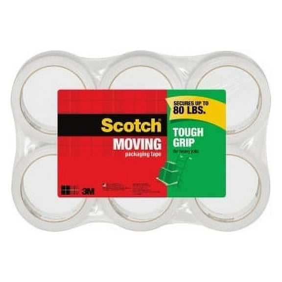 Scotch Tough Grip Moving Packaging Tape 43.70 yd Length x 1.88" Width - Fiber - 6 / Pack - Clear