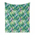 thumbnail image 1 of Watercolor Soft Flannel Fleece Blanket, Exotic Jungles of Hawaii Inspired Fresh Green Leaves Tropical Plants Art, Cozy Plush for Indoor and Outdoor Use, 50" x 60", Green Pink White, by Ambesonne, 1 of 6