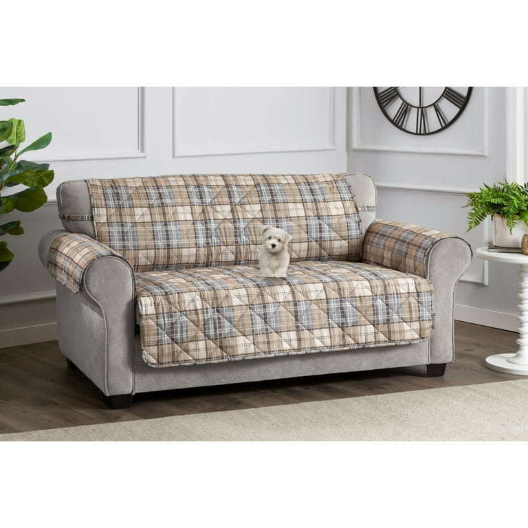 Innovative Textile Solutions Polyester Tartan Plaid Secure Fit Sofa Cover,  Natural, 1-Piece 