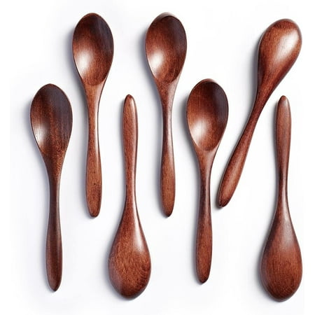 

7Pcs Small Wooden Spoons 5.78 Inch honey spoons for Tea Smooth Wooden Honey Teaspoon for Coffee Ellipse Serving Wood Spoons Mini Table Spoon for Jar & Condiment Wooden Spoons for Eating