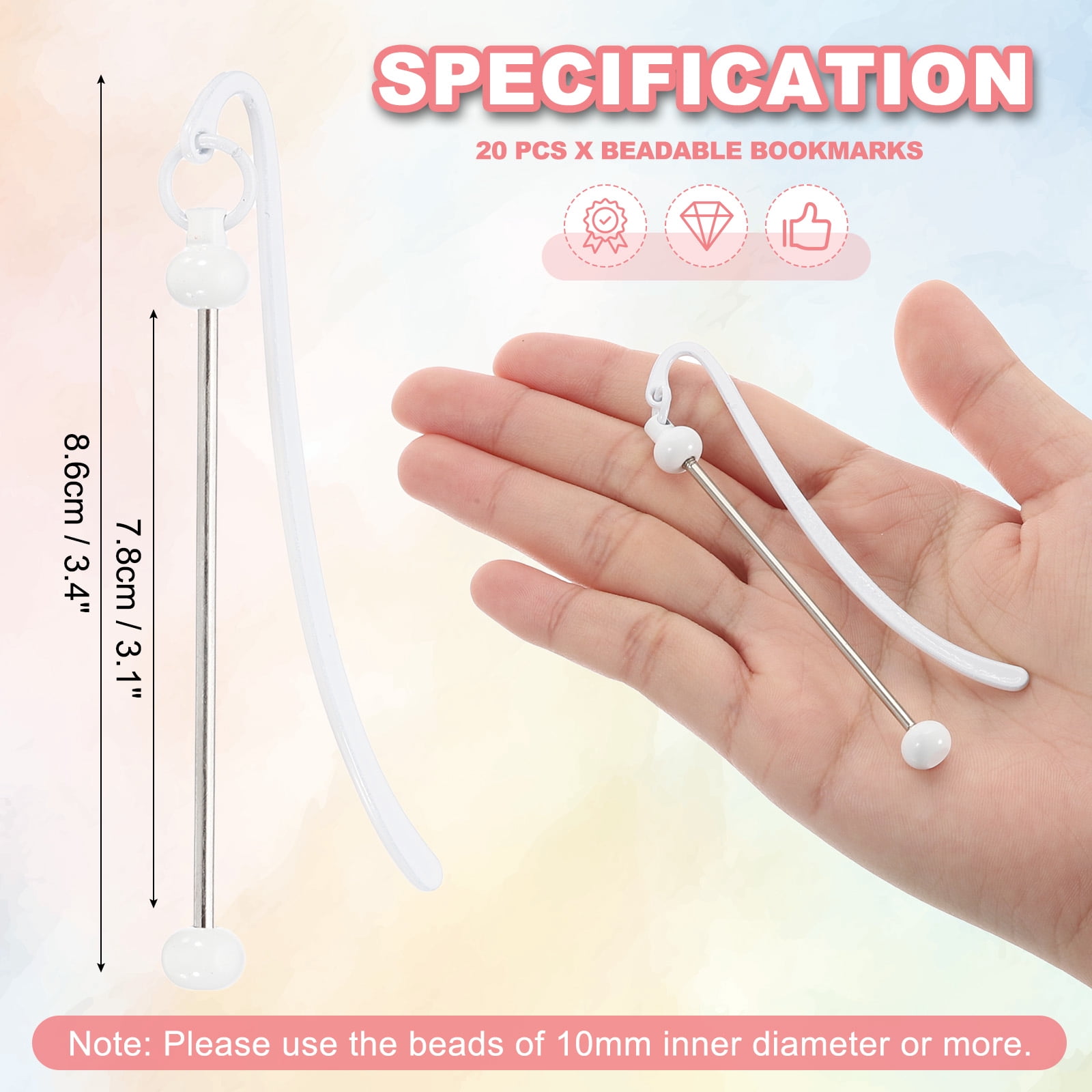 Uxcell Beadable Bookmarks, 20 Pcs Beaded Bookmark DIY Metal Blank Bar Bulk for Bookmark Craft, White