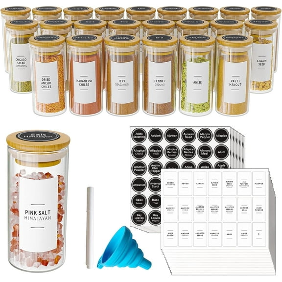 SpaceAid 24 Pcs Spice Jars with Bamboo Lids and Labels, Empty 4oz Glass Bottles