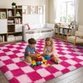 thumbnail image 2 of ZENELESS Checkered Fluffy Rug,6x9 Non-Slip Large Area Rug,Super Soft Indoor Fuzzy Carpet for Bedroom Living Room Home Decor,Pink and Rose Red, 2 of 7