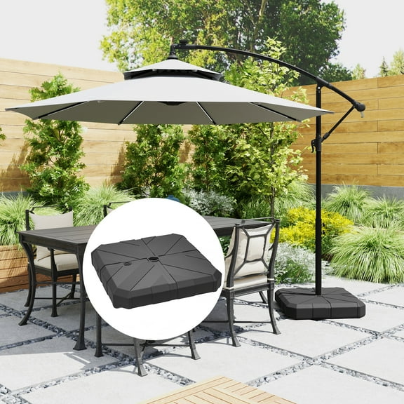 Outsunny Cantilever Offset Umbrella Base, Heavy Duty Outdoor Umbrella Stand Base, Sand/Water Filled Patio Umbrella Base for Garden, Poolside, Black
