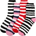 thumbnail image 2 of Women's Super Fuzzy Crazy Colorful Fun Cute Cozy Striped Socks - 4 Pairs - Assortment S0-3, 2 of 5