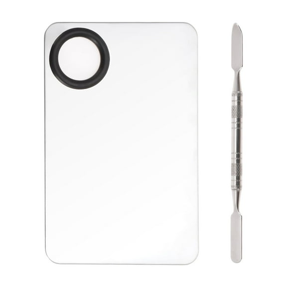 Unique Bargains 1 Set Square Finger Hole Foundation Spatula Makeup Mixing Palettes Small Silver Tone