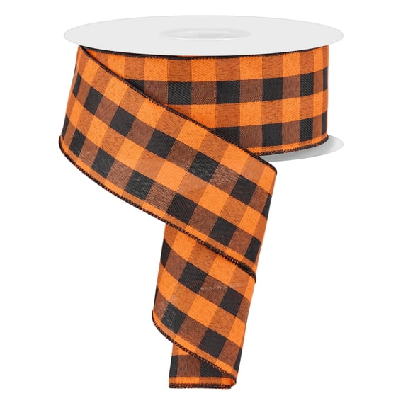 Halloween Tartan Plaid Wired Ribbon - 2 1/2" x 50 Yards, Orange & Black, Buffalo Plaid, Fall Decor, Autumn Wreath, Thanksgiving