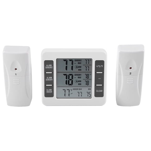 Wireless Digital Audible Alarm Refrigerator Thermometer with 2PCS Sensor Min/Max Display,Digital Refrigerater Therometer,Digital Alarm Thermometer