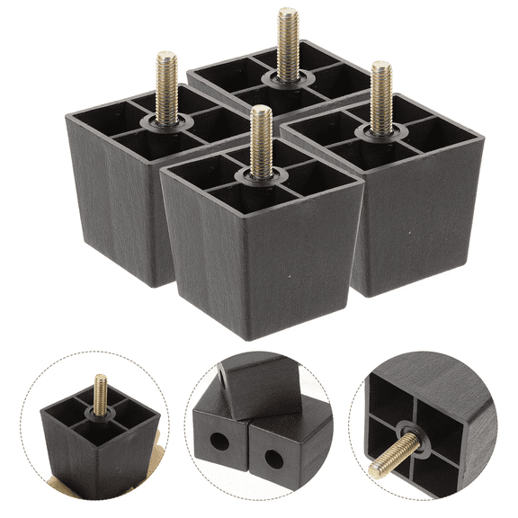 YEMNPIOS 4 Pack Adjustable Furniture Legs, 3.15 x 2.05 x 2.05 in Black Metal & Plastic Support Feet for Sofa, Cabinet and Table