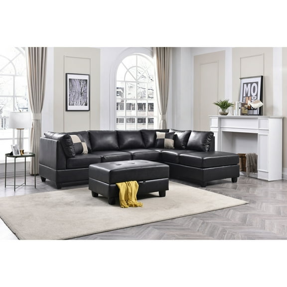 Glory Furniture Malone Faux Leather Sectional in Black