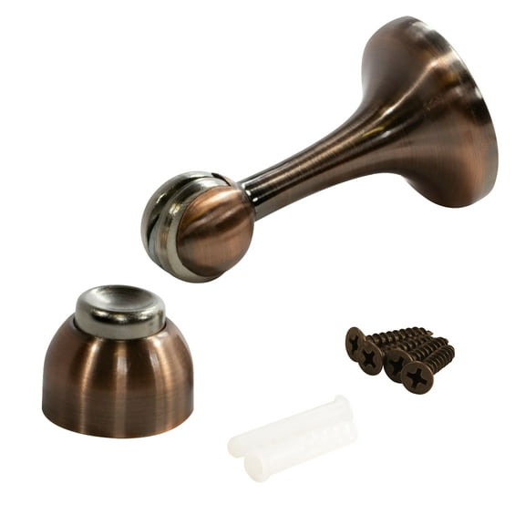 Rok Hardware Magnetic Door Stop with Catch, Brushed Antique Copper
