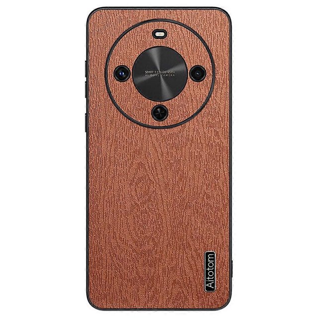 For Wiko Hi Enjoy 70 Plus 5G Case Wood Texture PU Leather Coated PC TPU Phone Cover - Grey