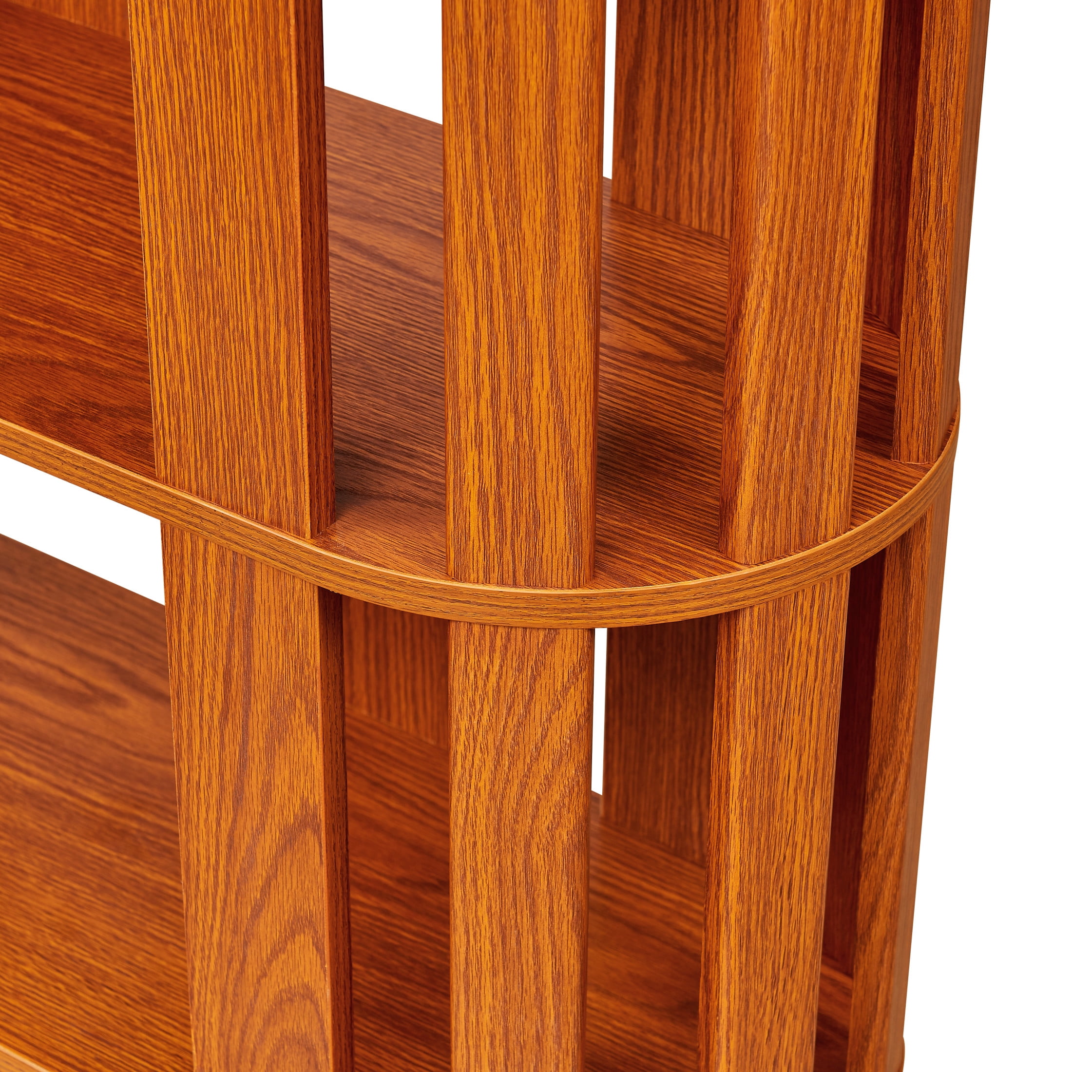 GDF Studio Lexair 5-Tier Wooden Oval Open Bookshelf with Curved Grid Frame, Storage Display Bookcase Rack, Dark Oak