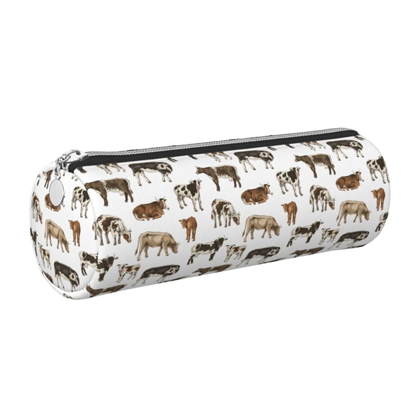 Disketp Cow Estuche Organizador de Lápices de Cuero, Estuche de Oficina con Cremallera para Bolígrafo y Lápiz
