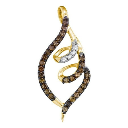 - Chocolate Brown 10K Yellow Gold Spiral Design Necklace Pendant 1/3 Ctw