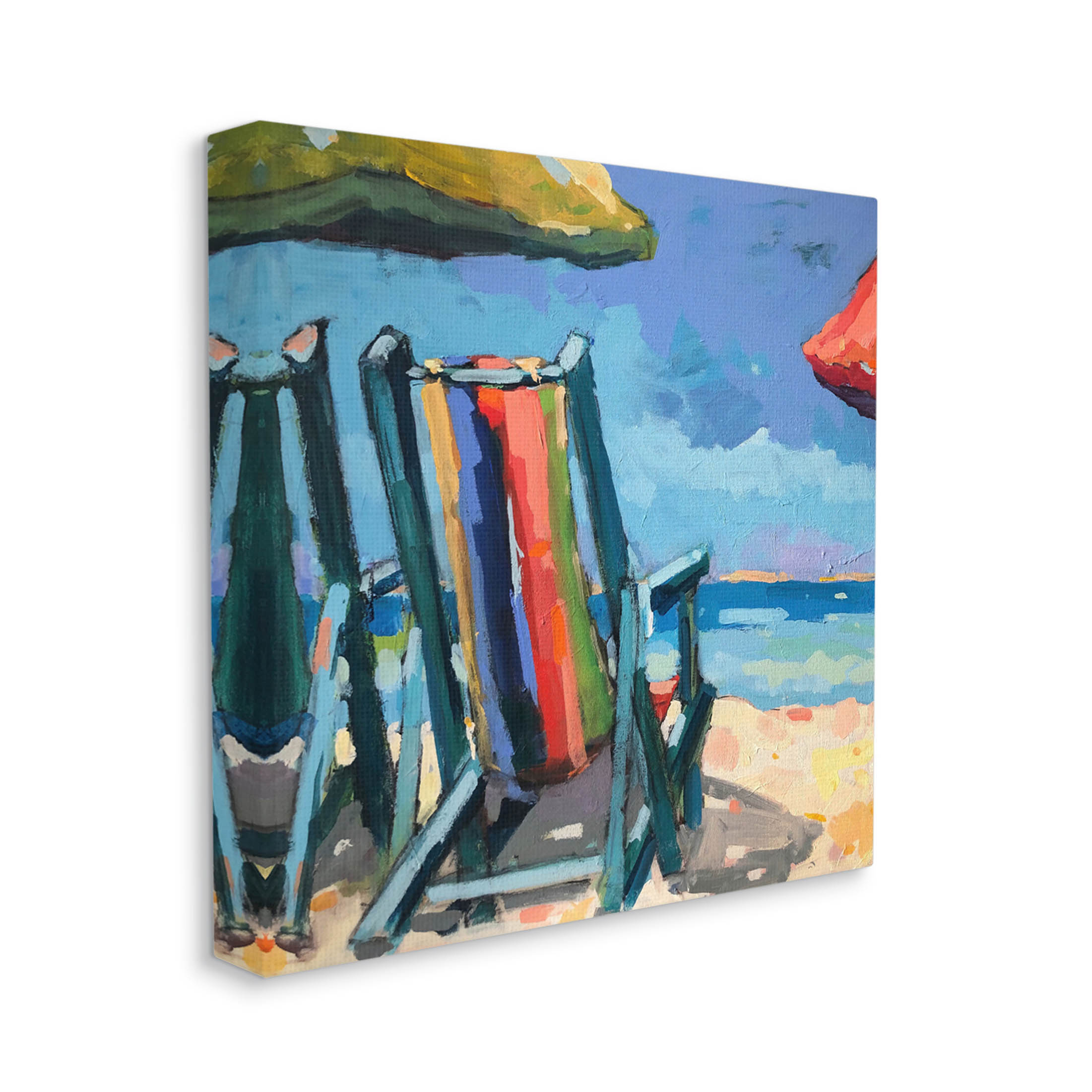 Stupell Industries Vivid Beach Chairs Shoreline Painting Gallery Wrapped Canvas Print Wall Art, Design by Page Pearson Railsback