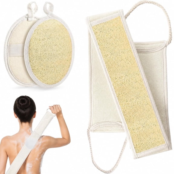 Natural Loofah Back Scrubber, Exfoliating Shower Body Scrubber for Men & Women, Deep Clean Bath Sponge, Pack of 2