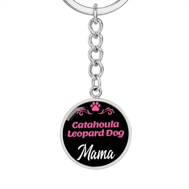 Dog Mom Keyring Catahoula Leopard Dog Mama Circle Keychain Stainless Steel or 18k Gold