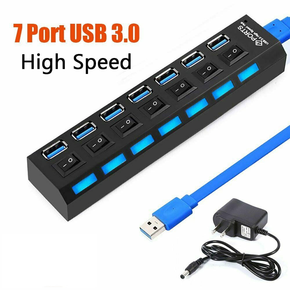 High Speed 6 Ports USB 3.0 Hub Switcher 5Gbps for PC/Computer/Mac/Charging Power 