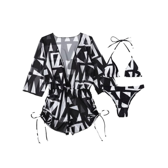 SnZhen Swim Suits for Women 2024 Family Swimsuits Matching Set Print Hollow Out Backless Swimwear