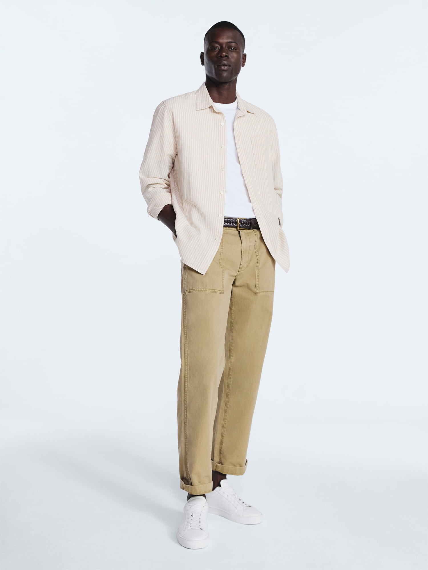 Free Assembly Men’s Linen Blend Shirt with Long Sleeves, Sizes S-3XL