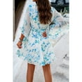 thumbnail image 3 of XCHQRTI Women's V Neck Wrap Mini Dress Floral Flowy Ruffle 3/4 Horn Sleeve Short Dress with Belt, 3 of 8