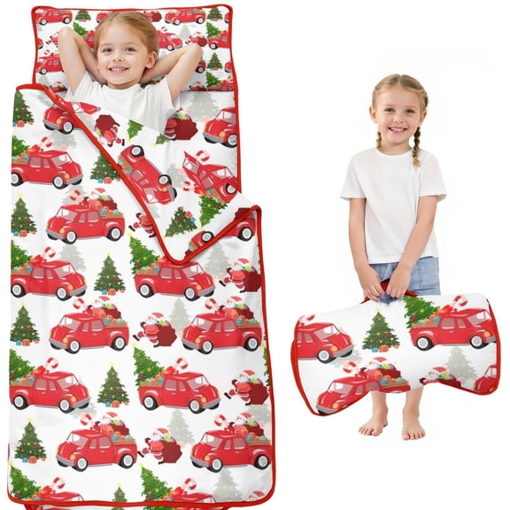 Red Christmas Car Pattern Toddler Nap Mats for Kids Preschool,50"x20" Sleeping Mat Bag or Kids,Toddler Sleeping Bag,Toddler Nap Mat or Daycare
