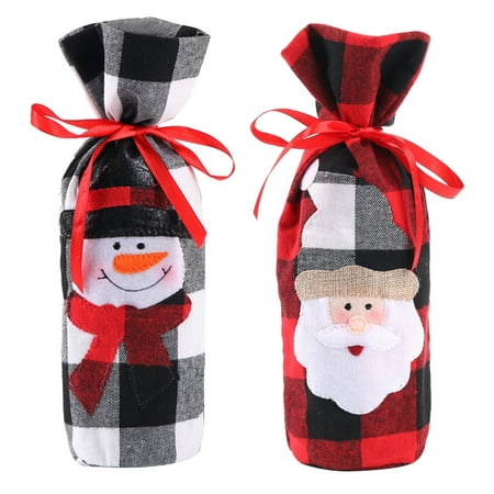 

2pcs Christmas Wine Bottle Decorations Santa Snowman Bottle Cover (As Shown)