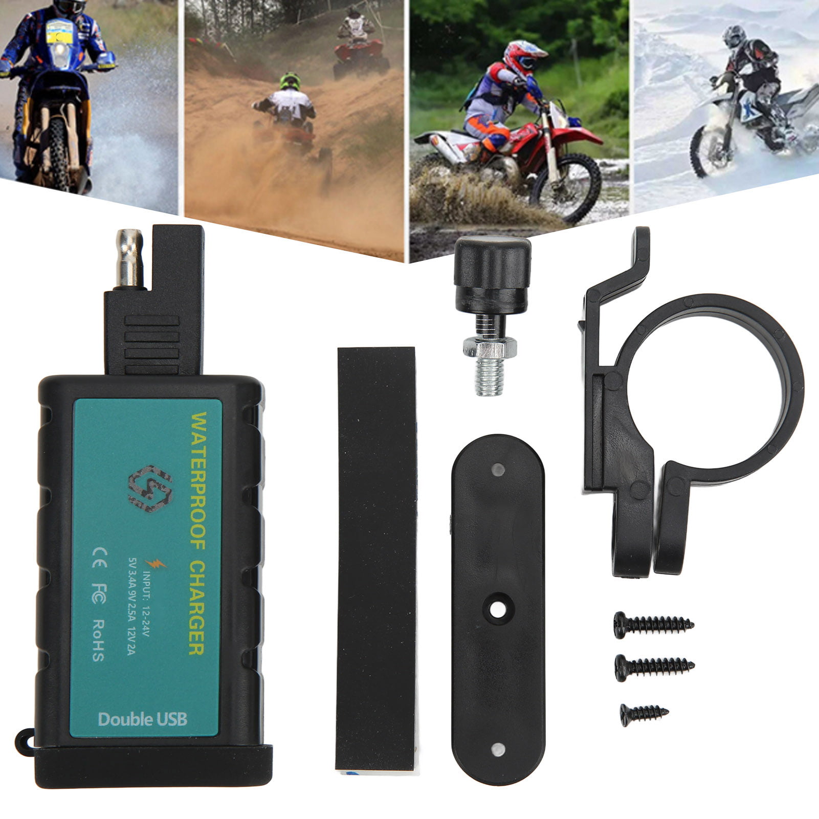 12V/24V Motorcycle Dual QC3.0 Fast Charging SAE to USB Charger For SUV ATV Boats 