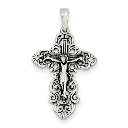 Sterling Silver Antiqued Fleur De Lis Crucifix Pendant