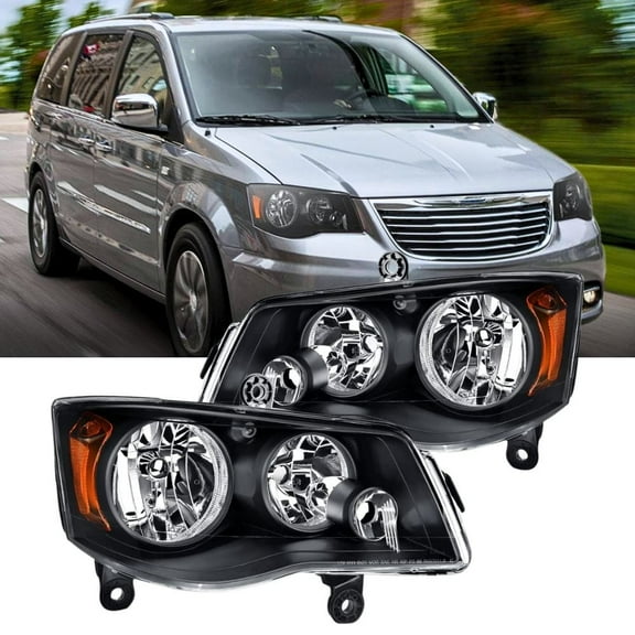 Nilight Headlight Assembly for 2011 2012 2013 2014 2015 2016 2017 2018 2019 Dodge Grand Caravan 2008-2016 Chrysler Town & Country Replacement Headlamp Black Housing Amber Reflector