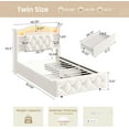 thumbnail image 2 of Twin Bed Frame with LED Lights & Power Outlets & Storage Headboard, Modern Metal Platform Bed Frame with Drawers, Velvet Upholstered Beds for Teen Girls, Beige, 2 of 9