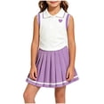 thumbnail image 2 of Amidoa Girls Summer Outfits 2 Piece Short Sleeve Cute Top and Pleated Skirt Kids Clothing Sets Purple Size 4-5 Yeas, 2 of 7