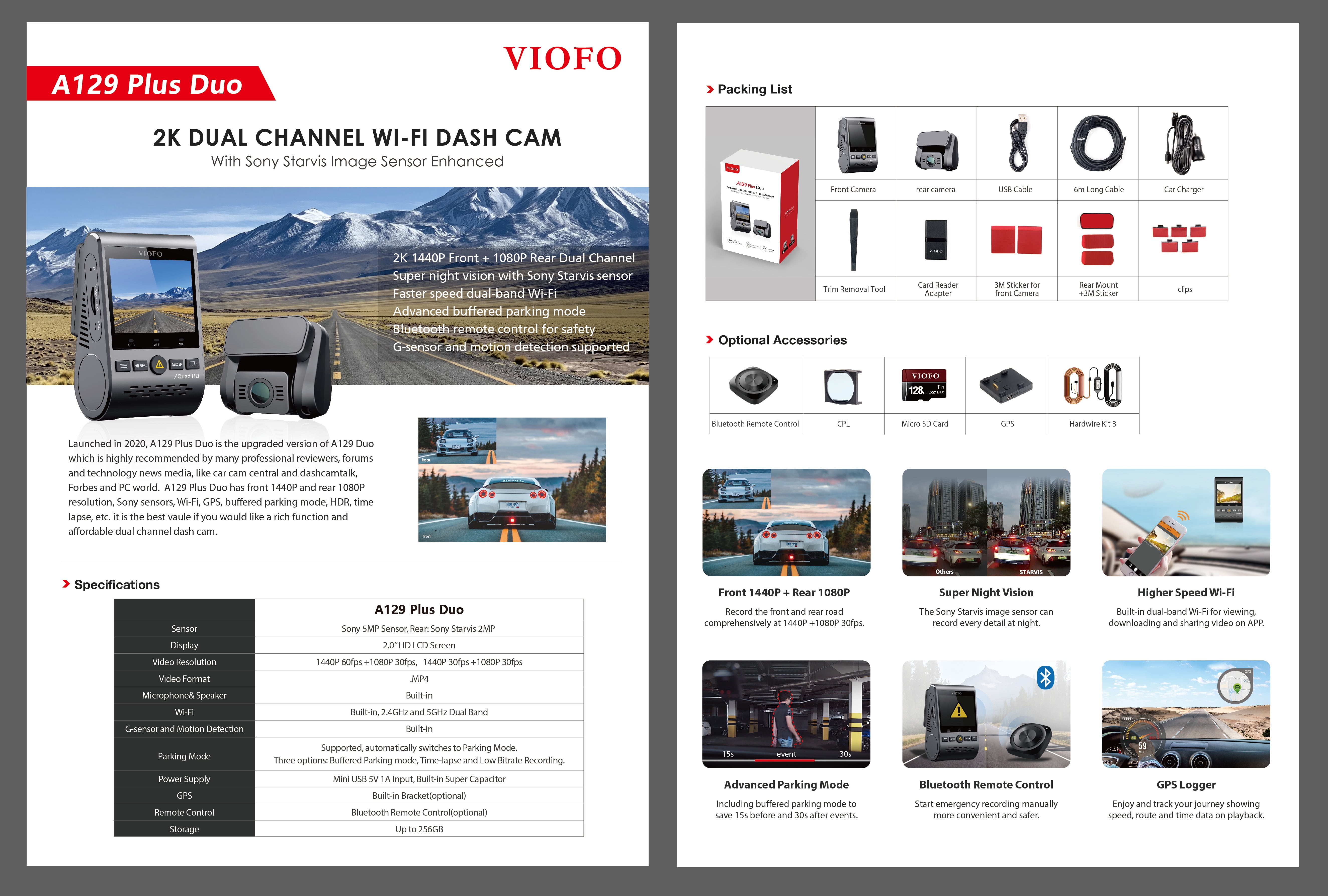 Viofo A229 DUO 2-Channel Dash Camera with WiFi and GPS – Capture