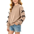 thumbnail image 2 of jobturf Girls Crewneck Sweatshirt Cute Black Bow Decor Long Sleeve Pullover Tops Holiday Party Fleece&nbsp;Lined Sweatshirts for Kids 130, 2 of 7