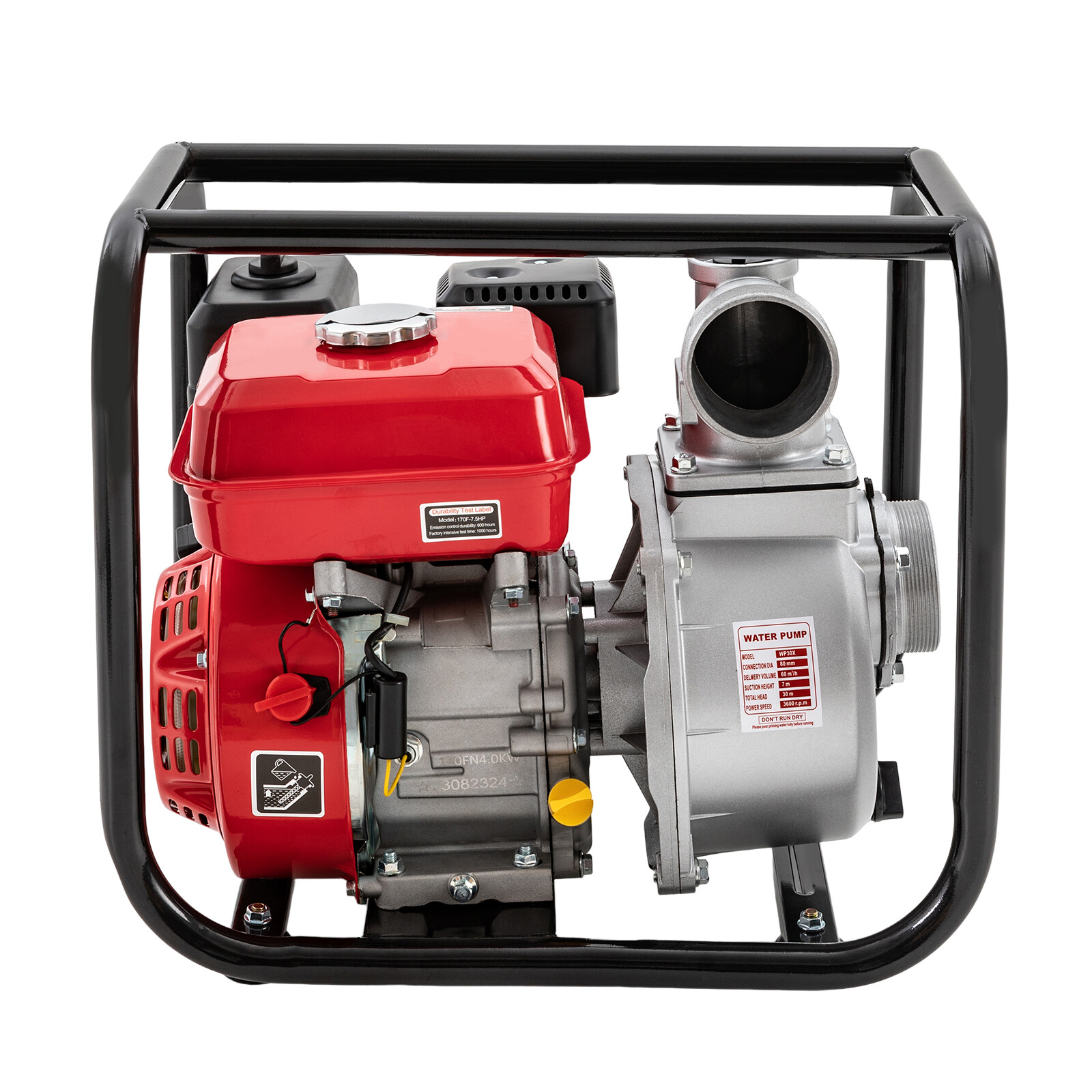 Gasoline Water Pump 7.5HP 212CC, 3Inch 1236ft³/h High Pressure for Farm Irrigation Fire Rescue