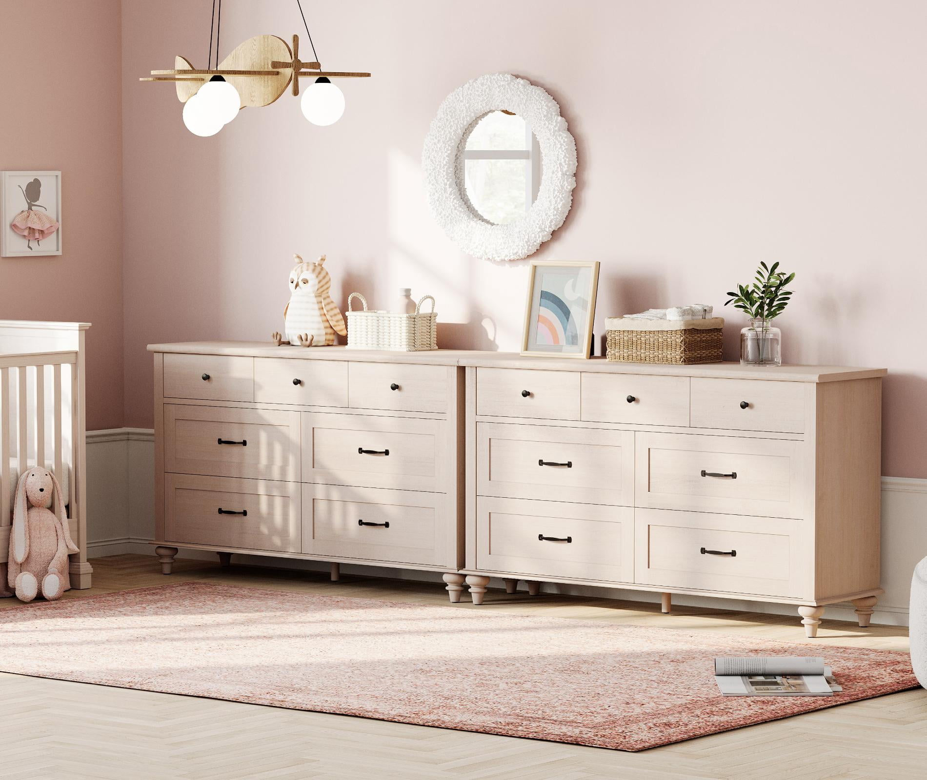 Set of 2 Dressers with 14 Drawers, Large Dresser TV Stand for Living Room Kids Room, Beige