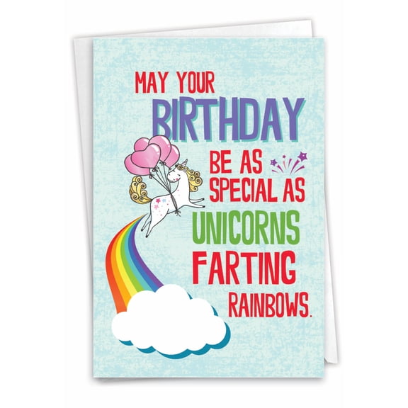 1 Funny Birthday Card with Envelope - Unicorns and Rainbows C6892BDG