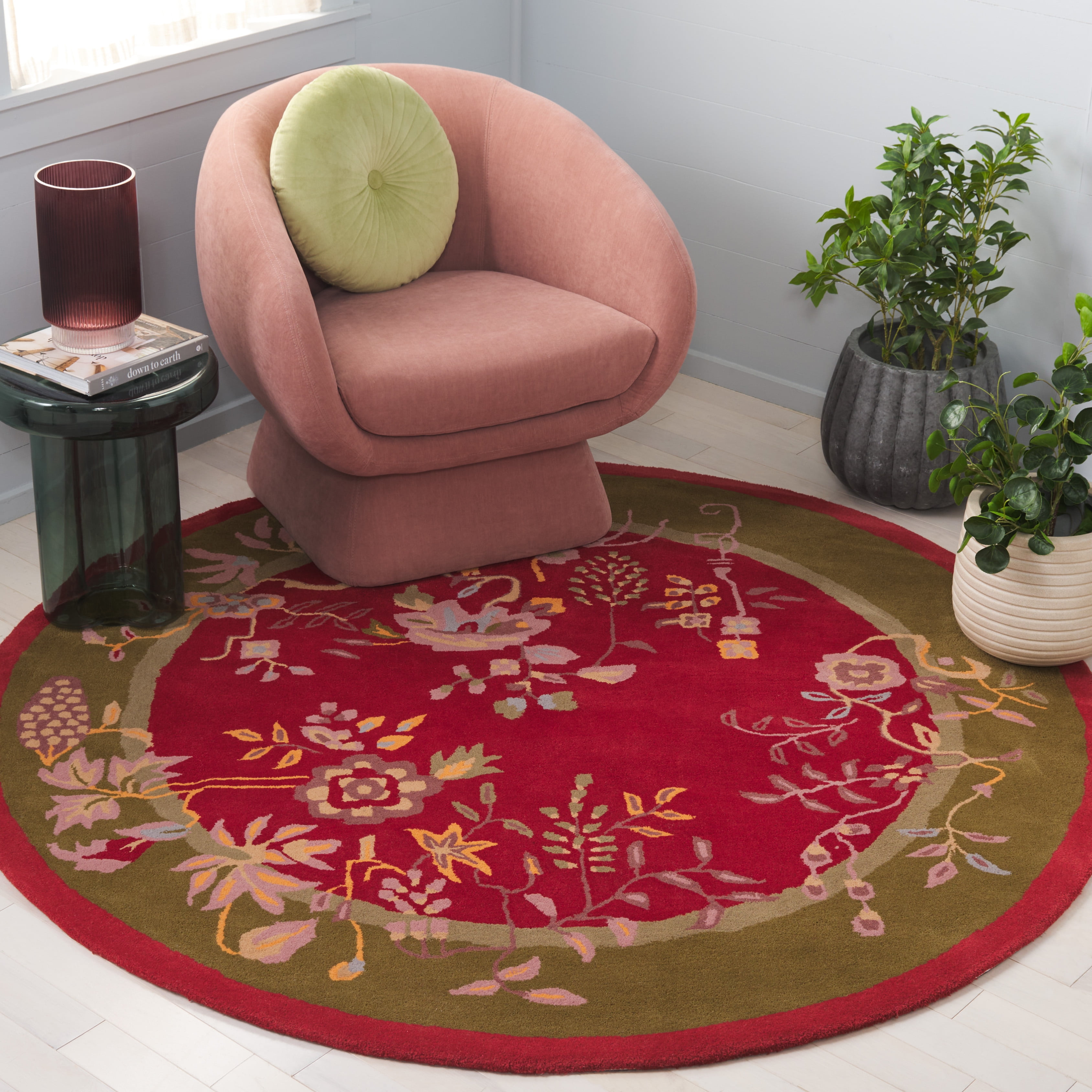 SAFAVIEH Metro Louise Floral Area Rug, Red/Green, 6' x 6' Round